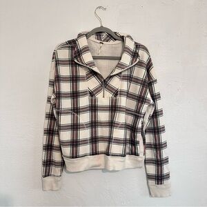 Free People Plaid Quater Zip Sweatshirt